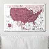 Push Pin USA Map Pin Board - Burgundy Color Splash - Pins Included!