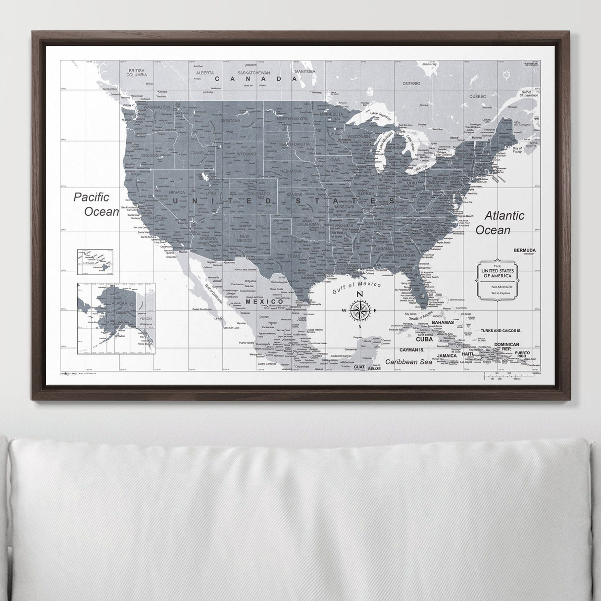 Push Pin USA Map Pin Board - Dark Gray Color Splash - Pins Included!