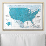 Push Pin USA Pin Board Map - Teal Color Splash - Pins Included!