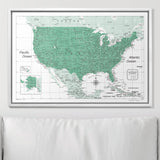 Push Pin USA Map Pin Board - Green Color Splash - Pins Included!