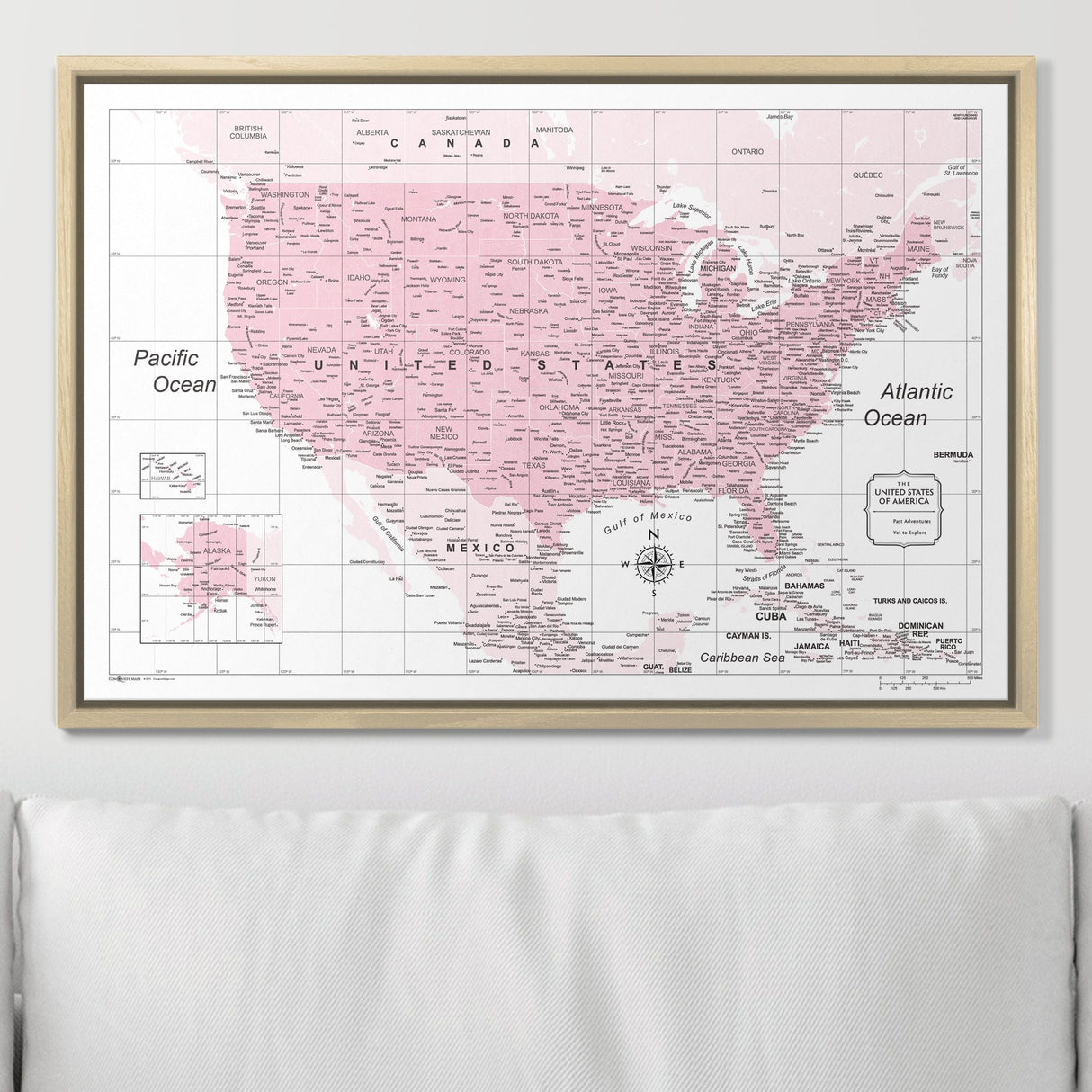 Push Pin USA Map Pin Board - Pink Color Splash - Pins Included!