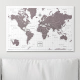 Push Pin World Map Pin Board - Dark Brown Color Splash - Pins Included!