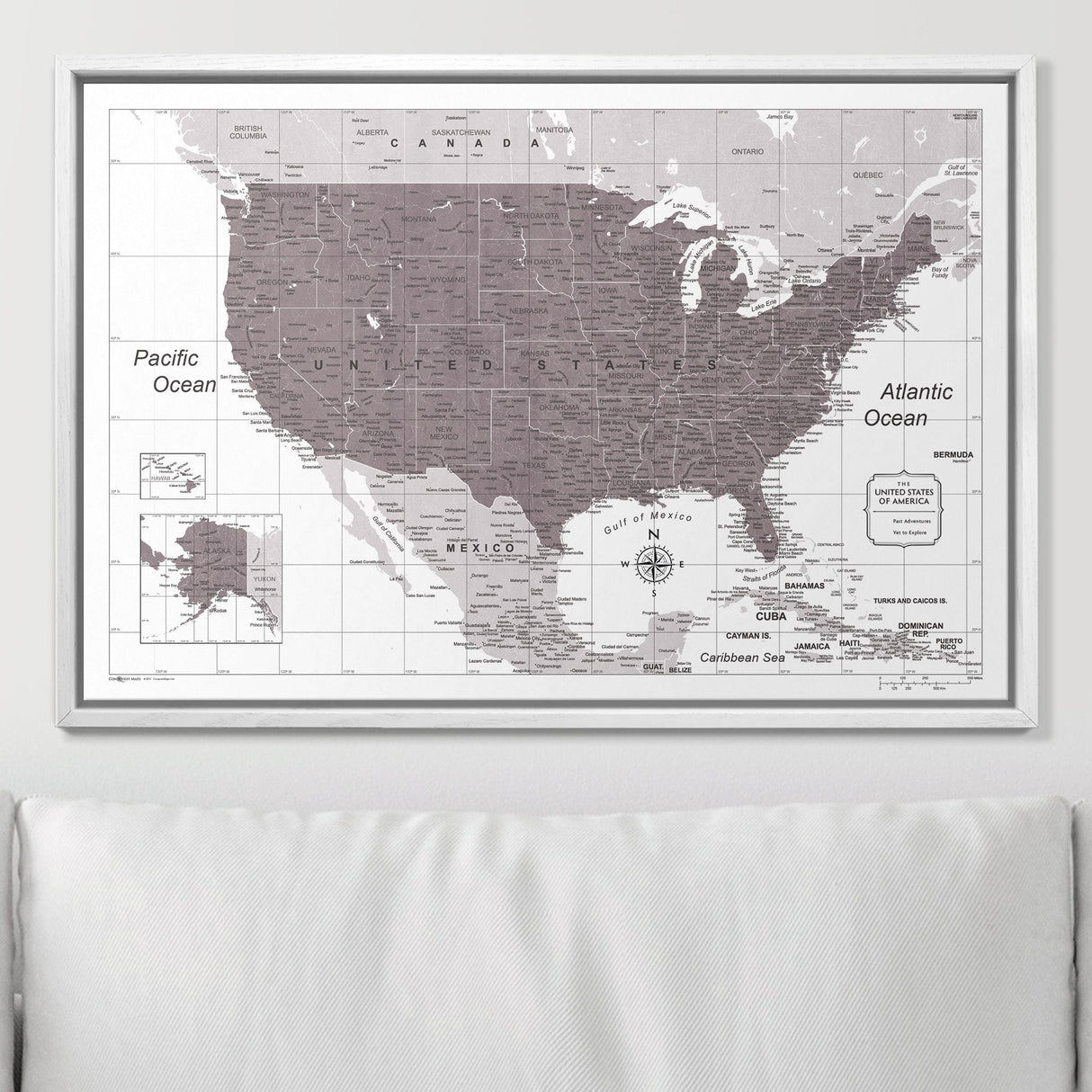 Push Pin USA Map Pin Board - Dark Brown Color Splash - Pins Included!