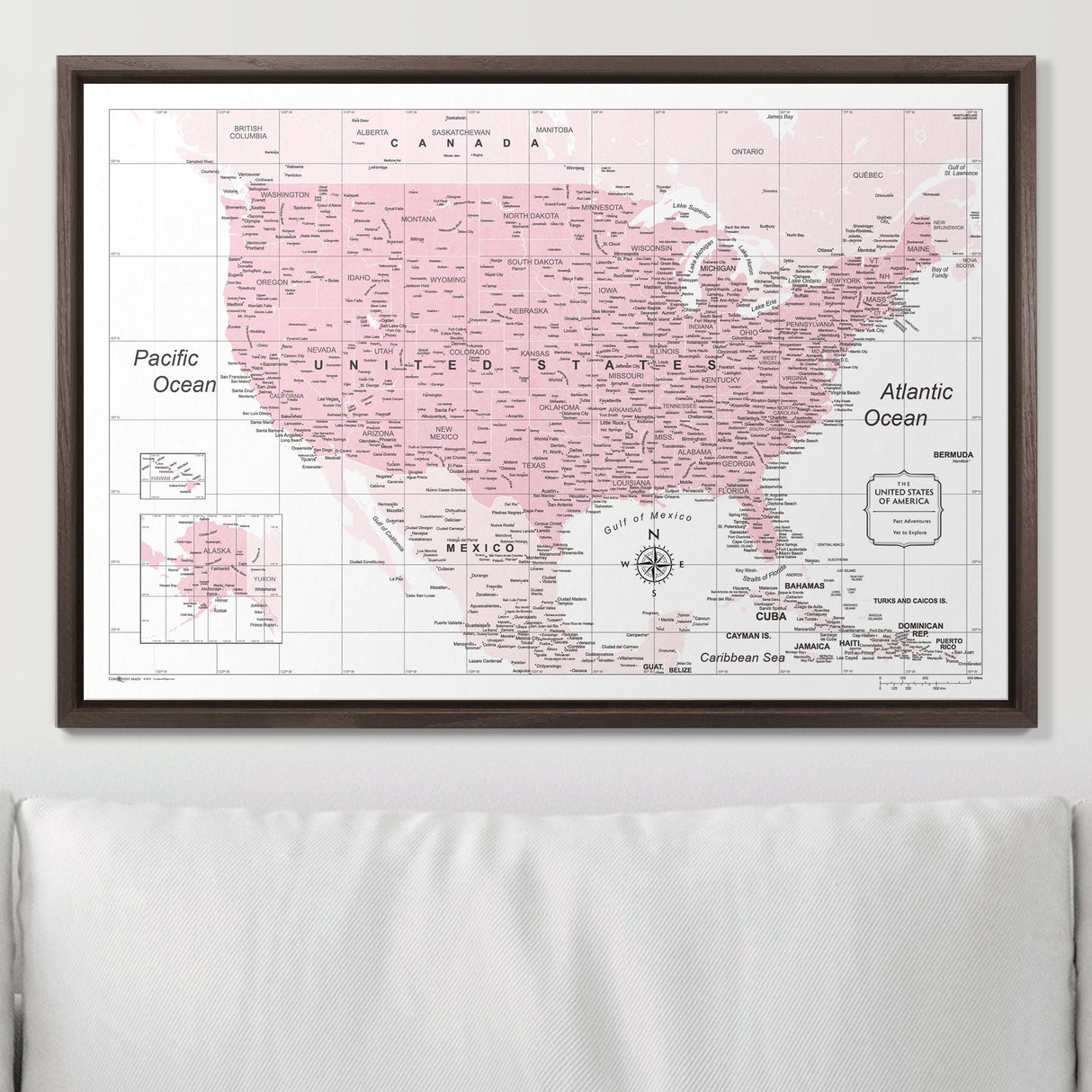 Push Pin USA Map Pin Board - Pink Color Splash - Pins Included!