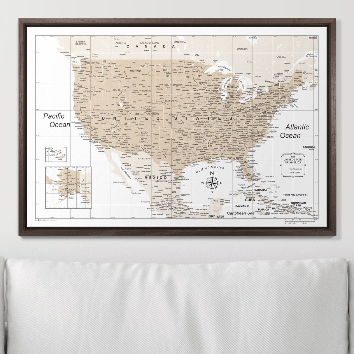 Push Pin USA Map Pin Board - Light Brown Color Splash - Pins Included!