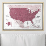 Push Pin USA Map Pin Board - Burgundy Color Splash - Pins Included!