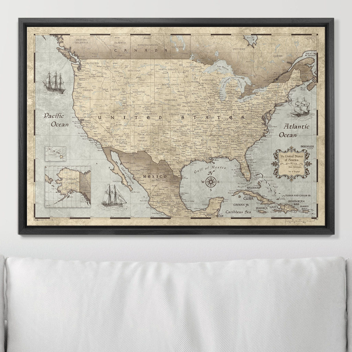 Push Pin USA Pin Board Map - Rustic Vintage - Pins Included!