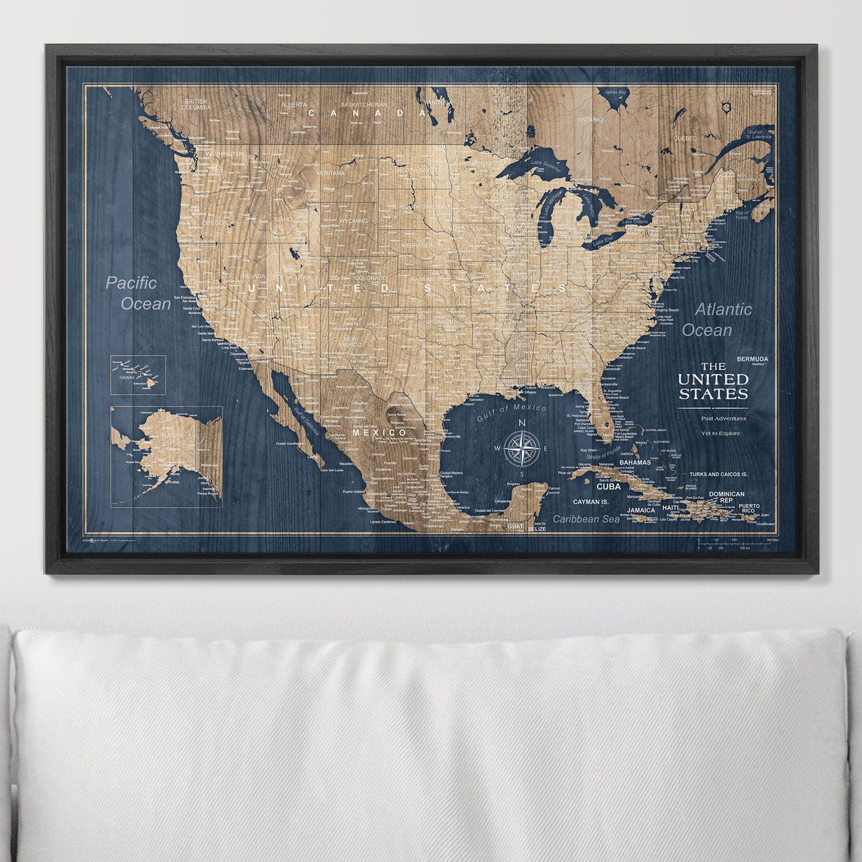 Push Pin USA Map Pin Board - Deep-Sea Drift - Pins Included!