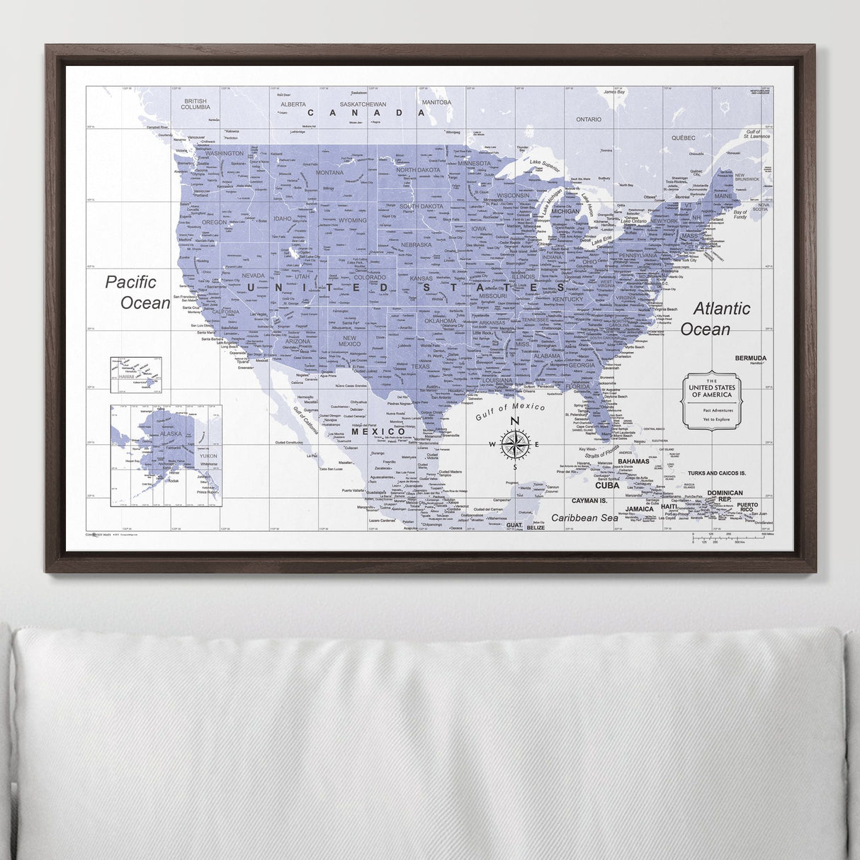 Push Pin USA Pin Board Map - Purple Color Splash - Pins Included!