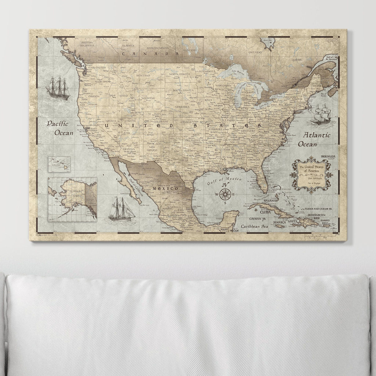 Push Pin USA Pin Board Map - Rustic Vintage - Pins Included!