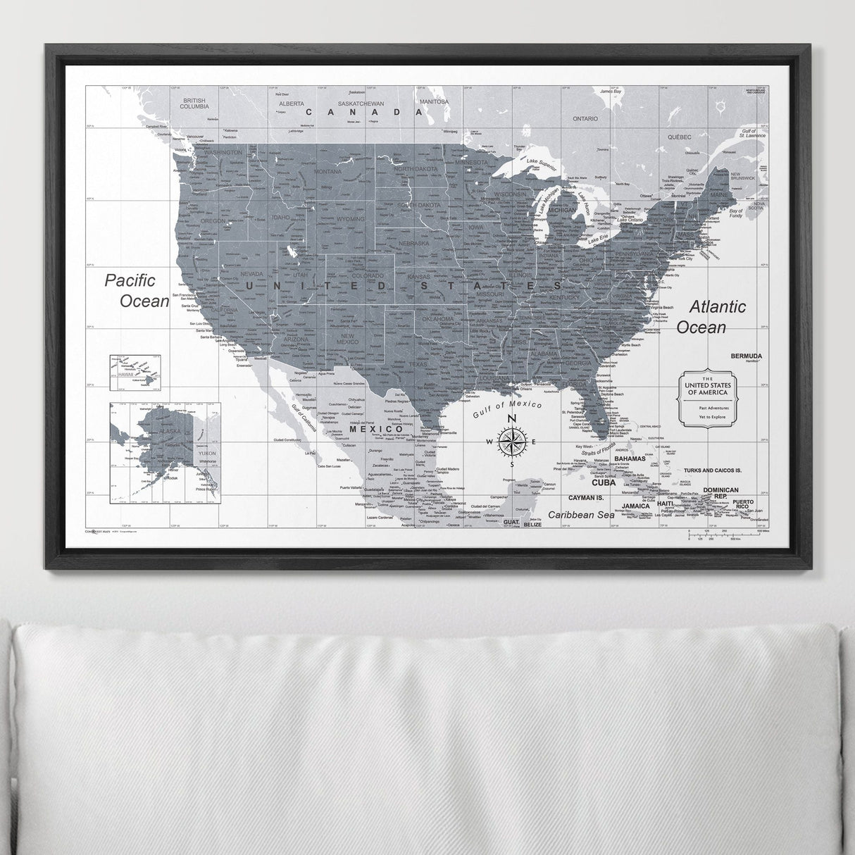 Push Pin USA Map Pin Board - Dark Gray Color Splash - Pins Included!