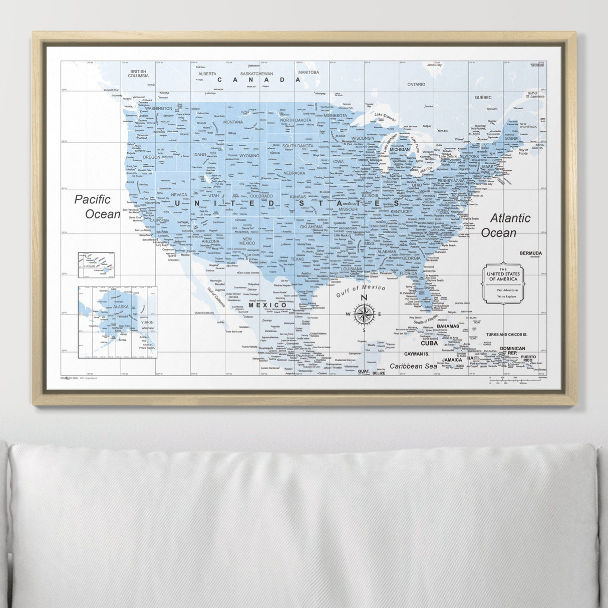 Push Pin USA Map Pin Board - Light Blue Color Splash - Pins Included!