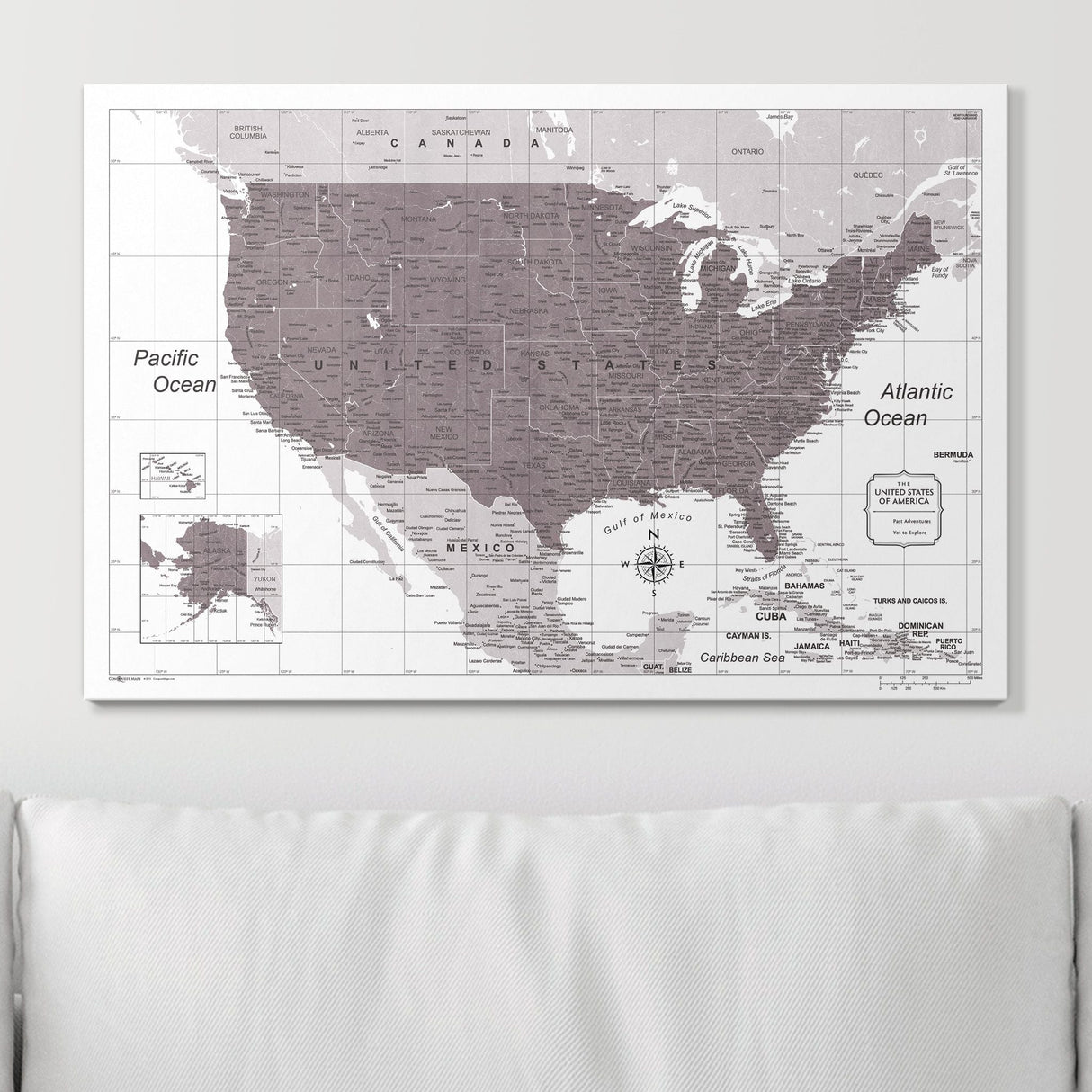 Push Pin USA Map Pin Board - Dark Brown Color Splash - Pins Included!