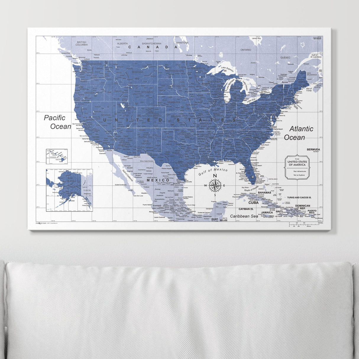 Push Pin USA Map Pin Board - Navy Color Splash - Pins Included!