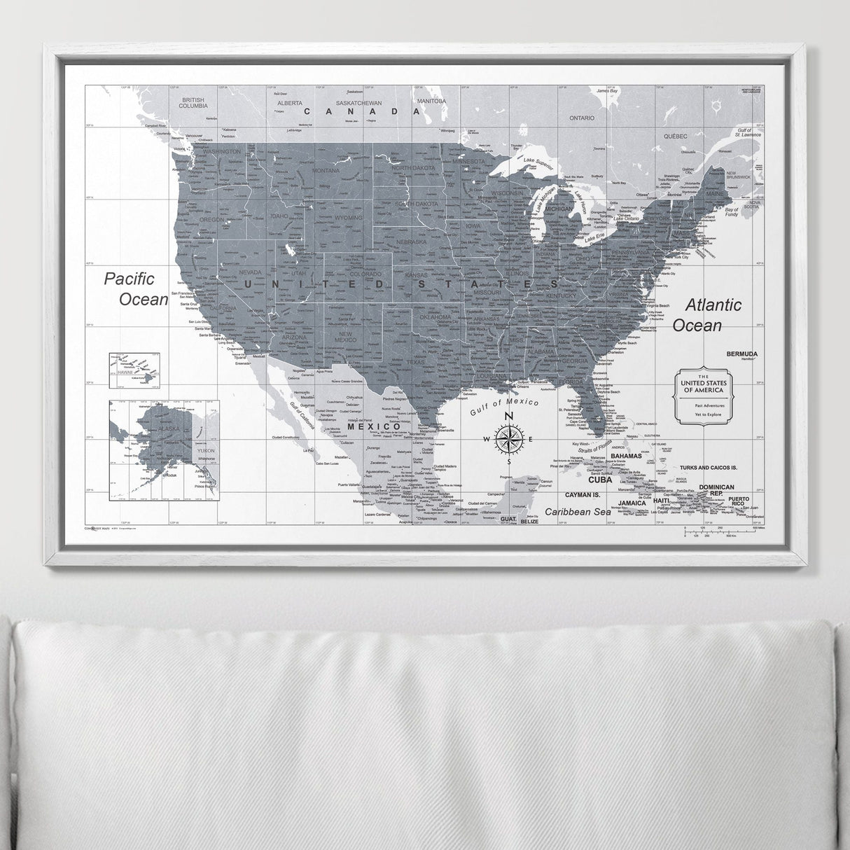 Push Pin USA Map Pin Board - Dark Gray Color Splash - Pins Included!