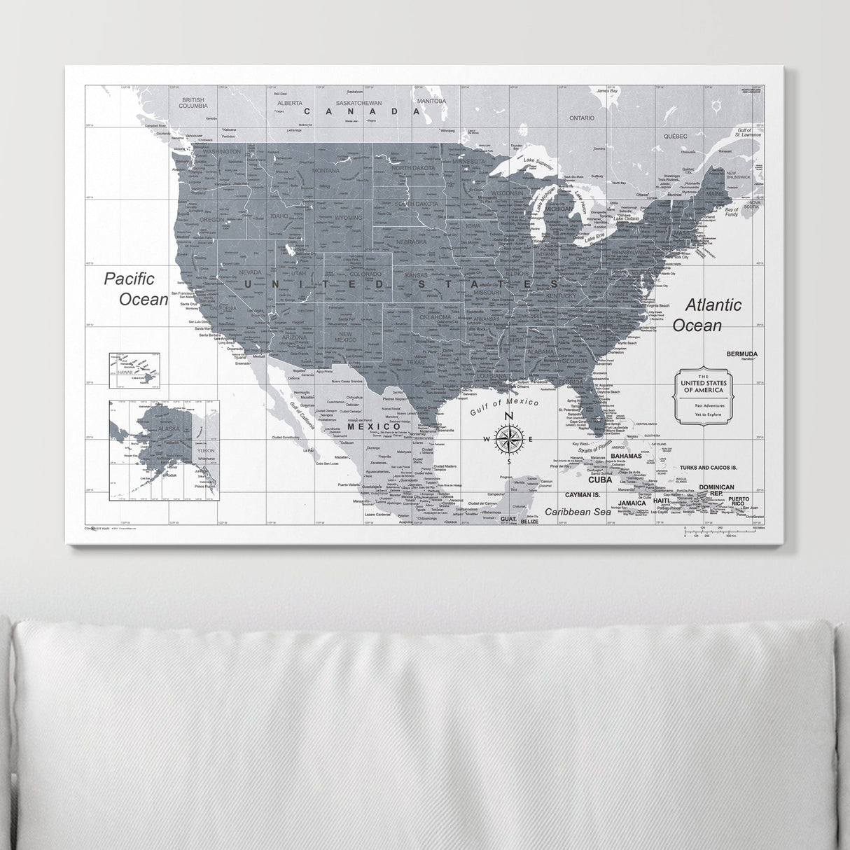 Push Pin USA Map Pin Board - Dark Gray Color Splash - Pins Included!