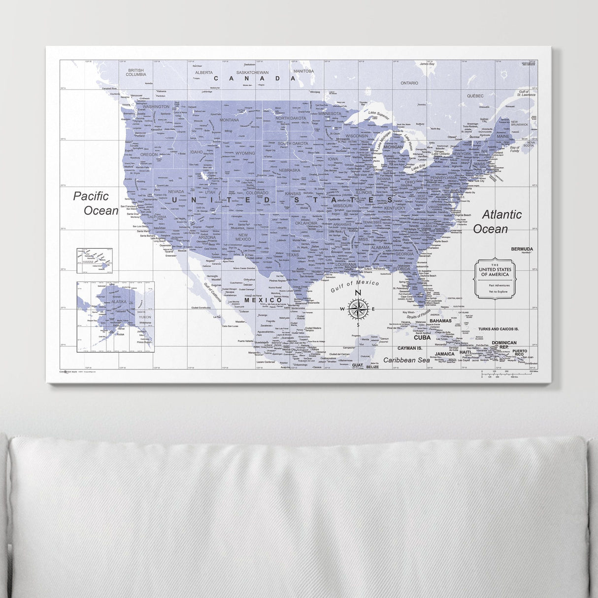 Push Pin USA Pin Board Map - Purple Color Splash - Pins Included!