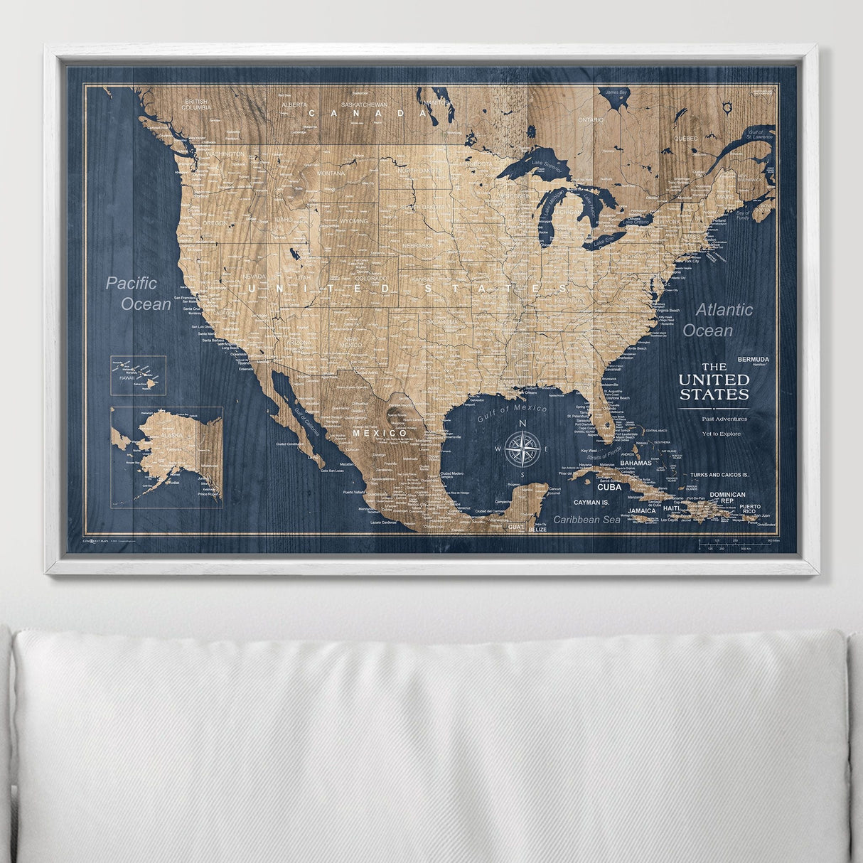 Push Pin USA Map Pin Board - Deep-Sea Drift - Pins Included!