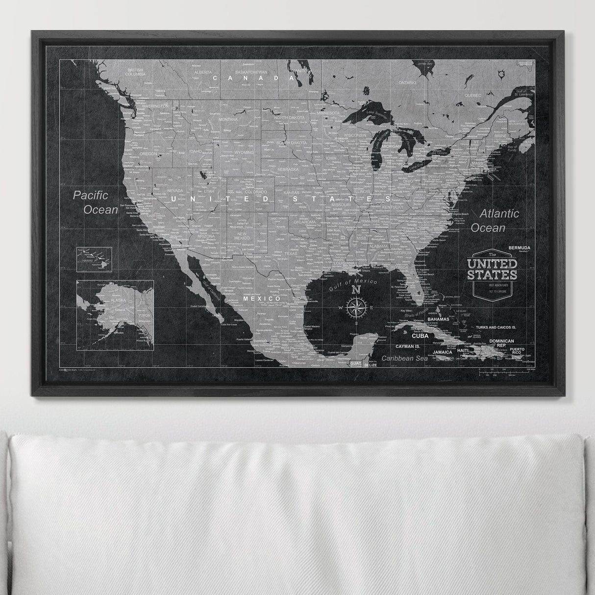 Push Pin USA Map Pin Board - Modern Slate - Pins Included!