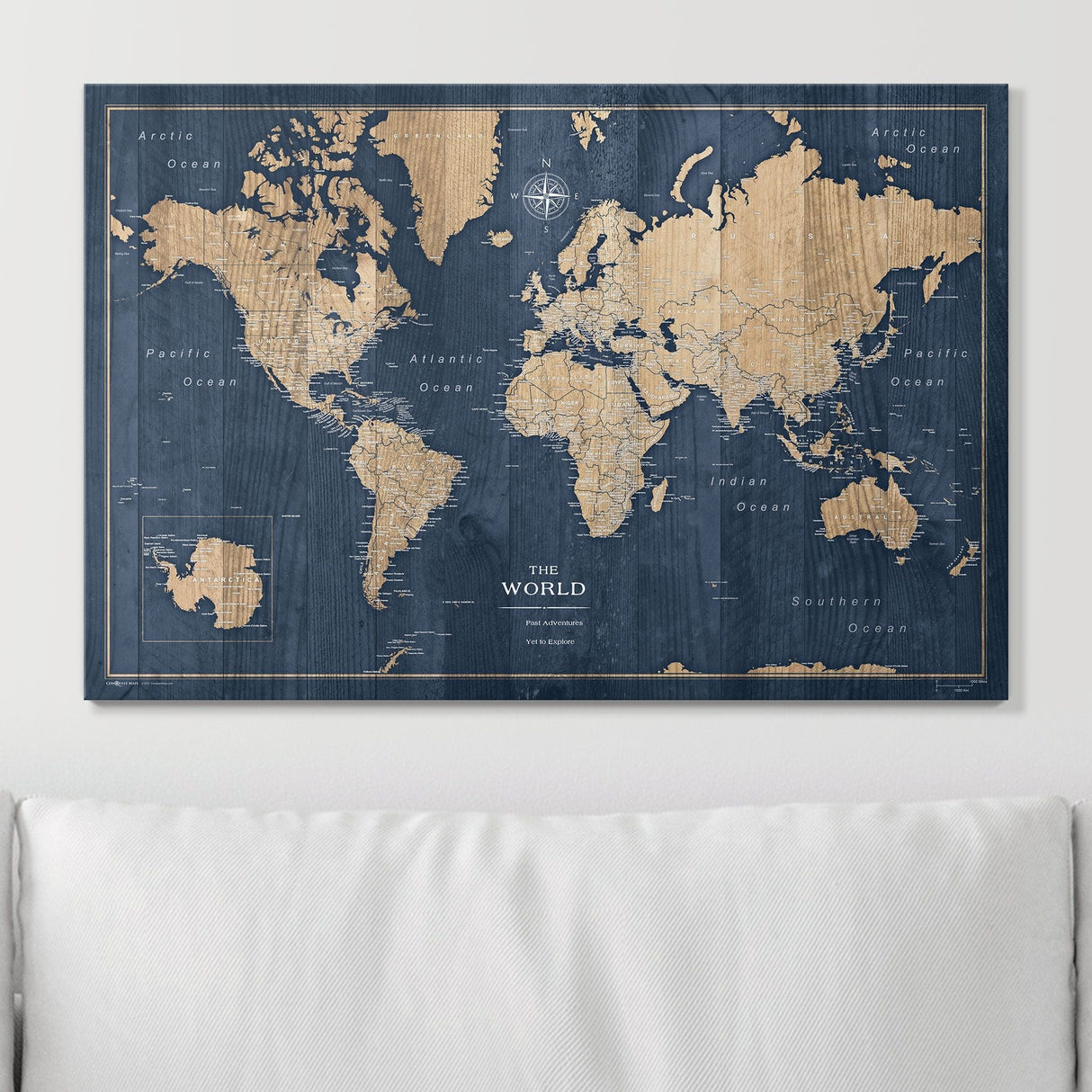 Push Pin World Map Pin Board - Deep-Sea Drift - Pins Included!