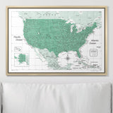 Push Pin USA Map Pin Board - Green Color Splash - Pins Included!