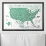 Push Pin USA Map Pin Board - Green Color Splash - Pins Included!