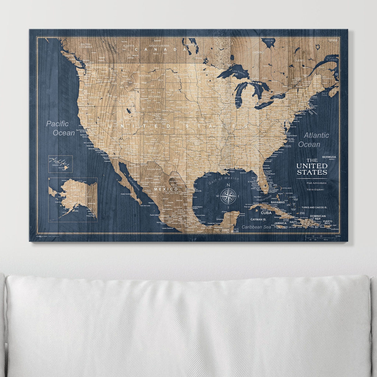 Push Pin USA Map Pin Board - Deep-Sea Drift - Pins Included!