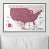 Push Pin USA Map Pin Board - Burgundy Color Splash - Pins Included!