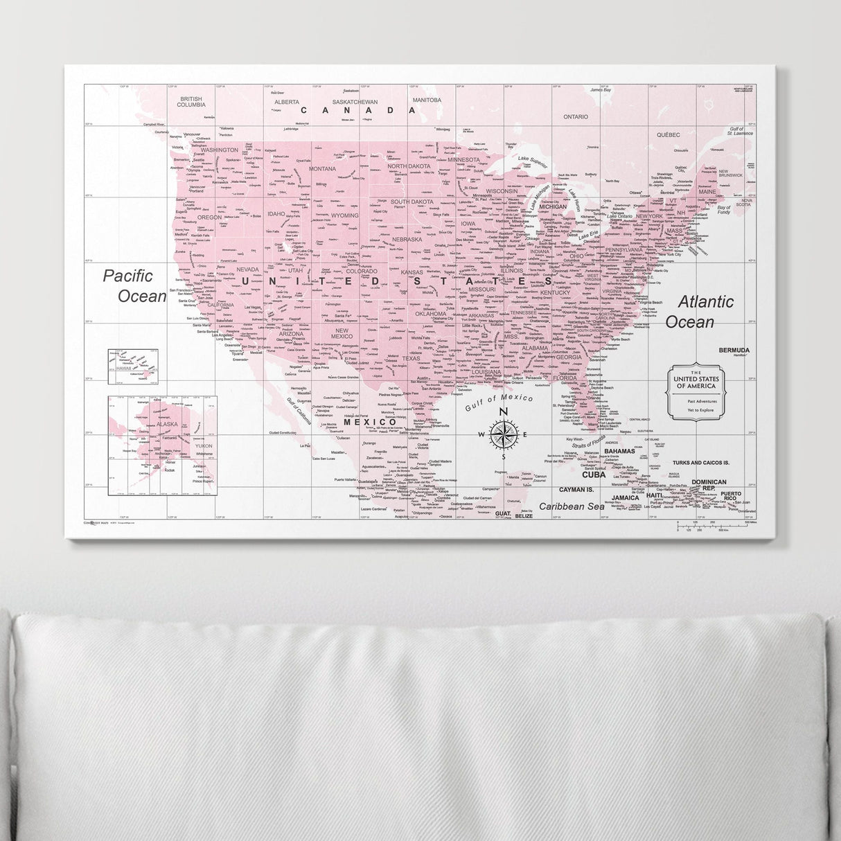 Push Pin USA Map Pin Board - Pink Color Splash - Pins Included!