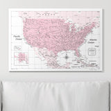 Push Pin USA Map Pin Board - Pink Color Splash - Pins Included!