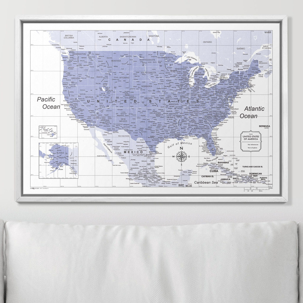 Push Pin USA Pin Board Map - Purple Color Splash - Pins Included!