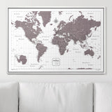 Push Pin World Map Pin Board - Dark Brown Color Splash - Pins Included!