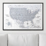 Push Pin USA Map Pin Board - Light Gray Color Splash- Pins Included!