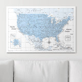 Push Pin USA Map Pin Board - Light Blue Color Splash - Pins Included!