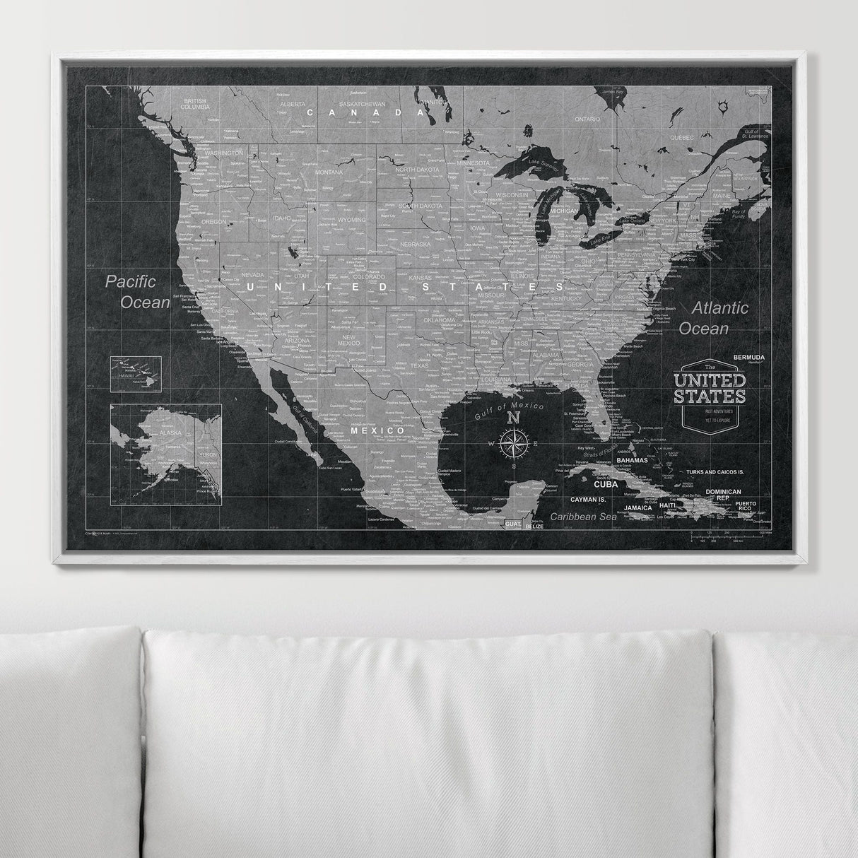 Push Pin USA Map Pin Board - Modern Slate - Pins Included!