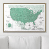 Push Pin USA Map Pin Board - Green Color Splash - Pins Included!