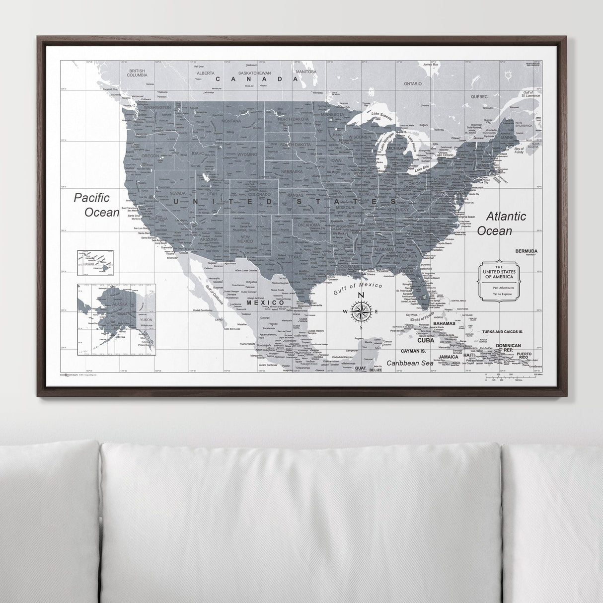 Push Pin USA Map Pin Board - Dark Gray Color Splash - Pins Included!