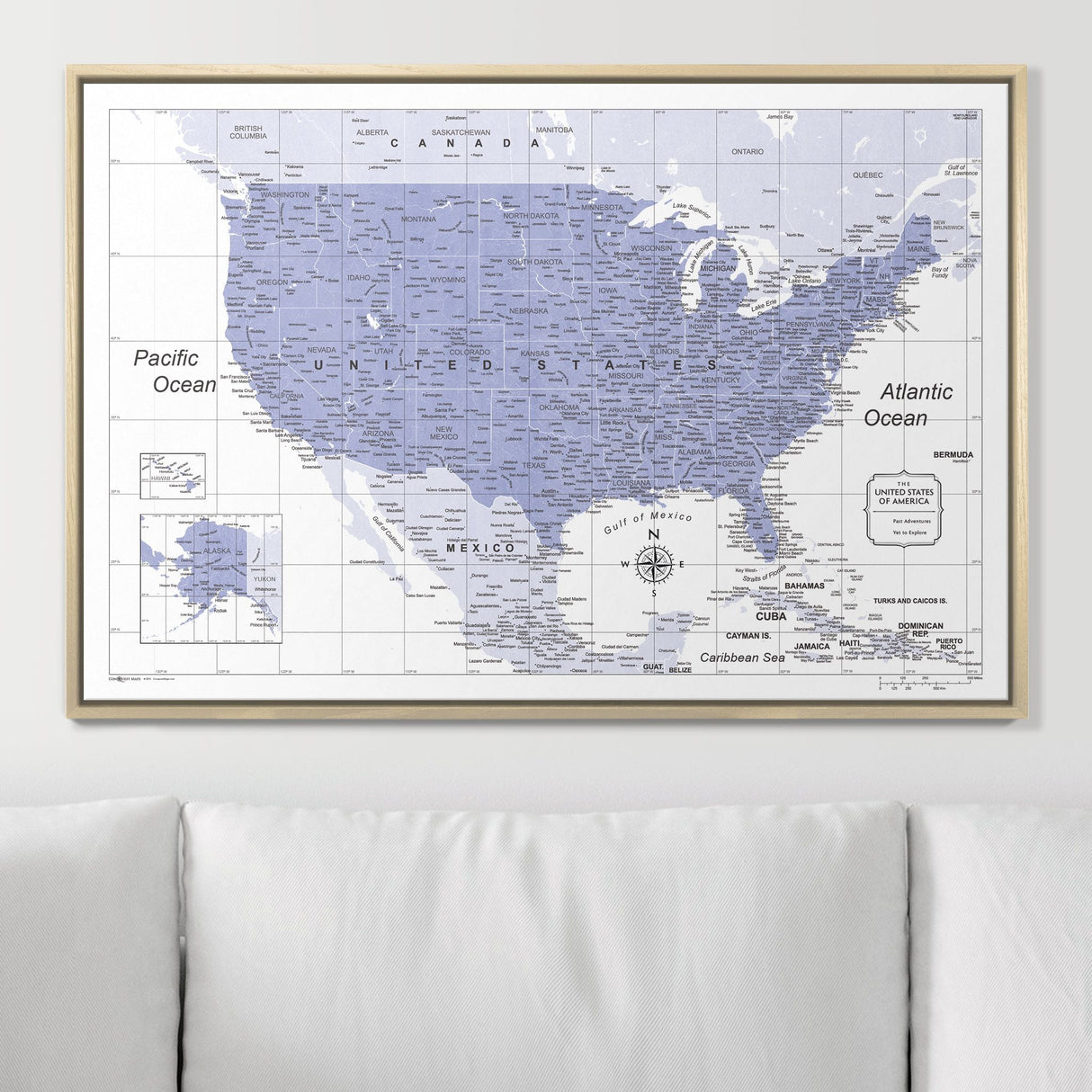 Push Pin USA Pin Board Map - Purple Color Splash - Pins Included!