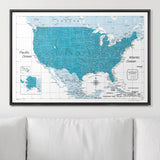 Push Pin USA Pin Board Map - Teal Color Splash - Pins Included!