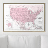 Push Pin USA Map Pin Board - Pink Color Splash - Pins Included!