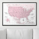 Push Pin USA Map Pin Board - Pink Color Splash - Pins Included!