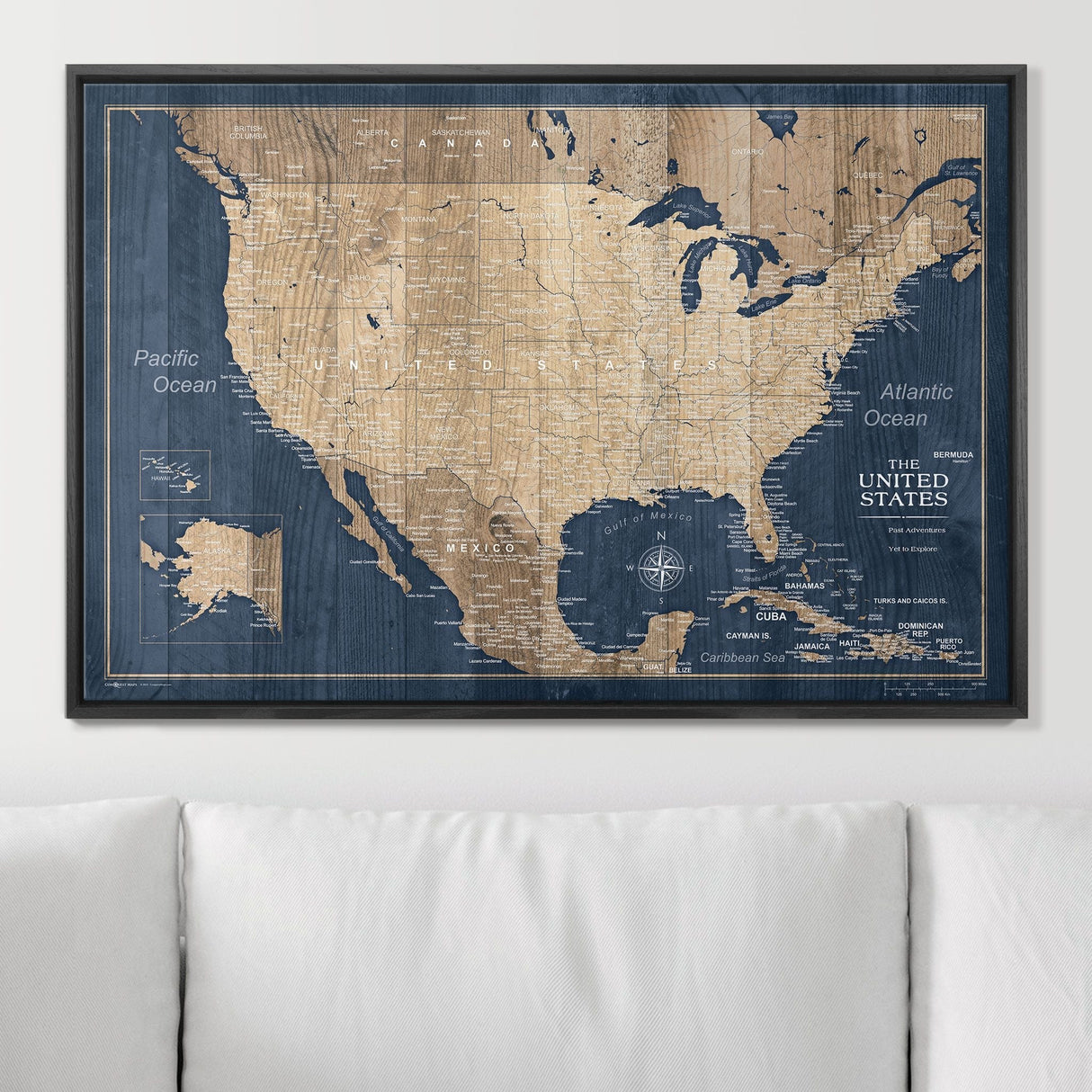 Push Pin USA Map Pin Board - Deep-Sea Drift - Pins Included!