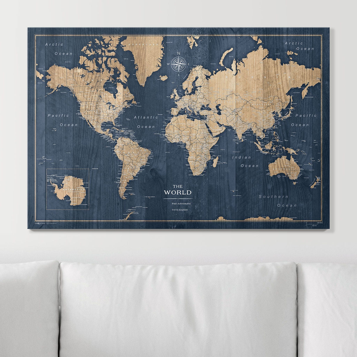 Push Pin World Map Pin Board - Deep-Sea Drift - Pins Included!