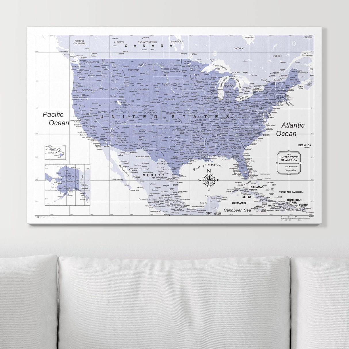 Push Pin USA Pin Board Map - Purple Color Splash - Pins Included!