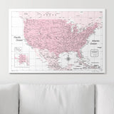 Push Pin USA Map Pin Board - Pink Color Splash - Pins Included!