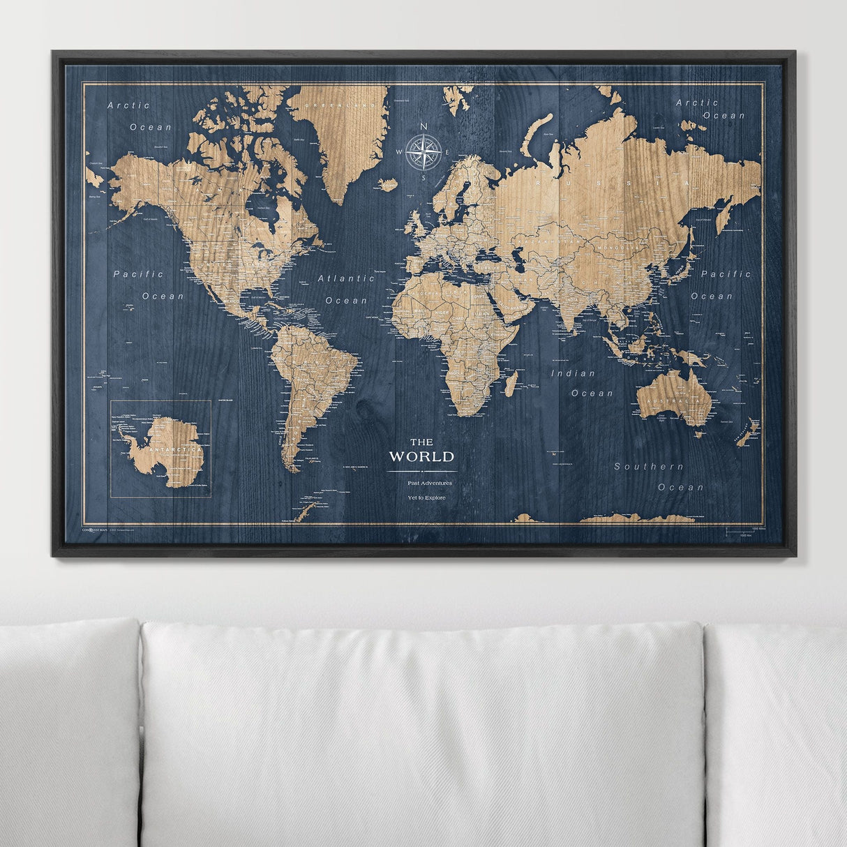 Push Pin World Map Pin Board - Deep-Sea Drift - Pins Included!