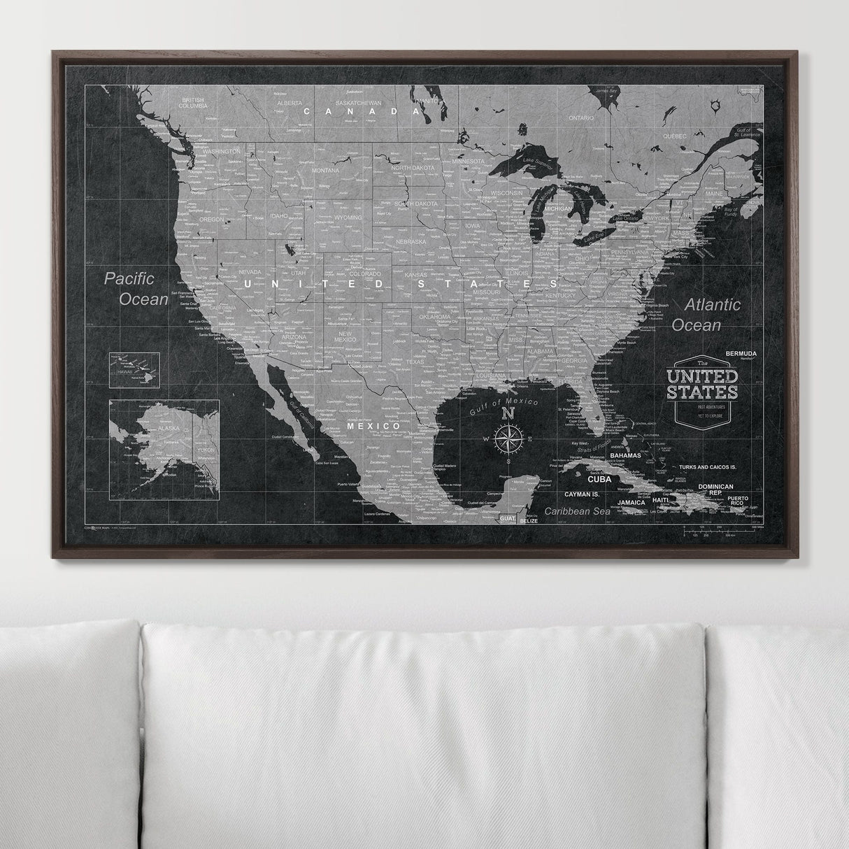 Push Pin USA Map Pin Board - Modern Slate - Pins Included!