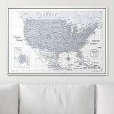 Push Pin USA Map Pin Board - Light Gray Color Splash- Pins Included!