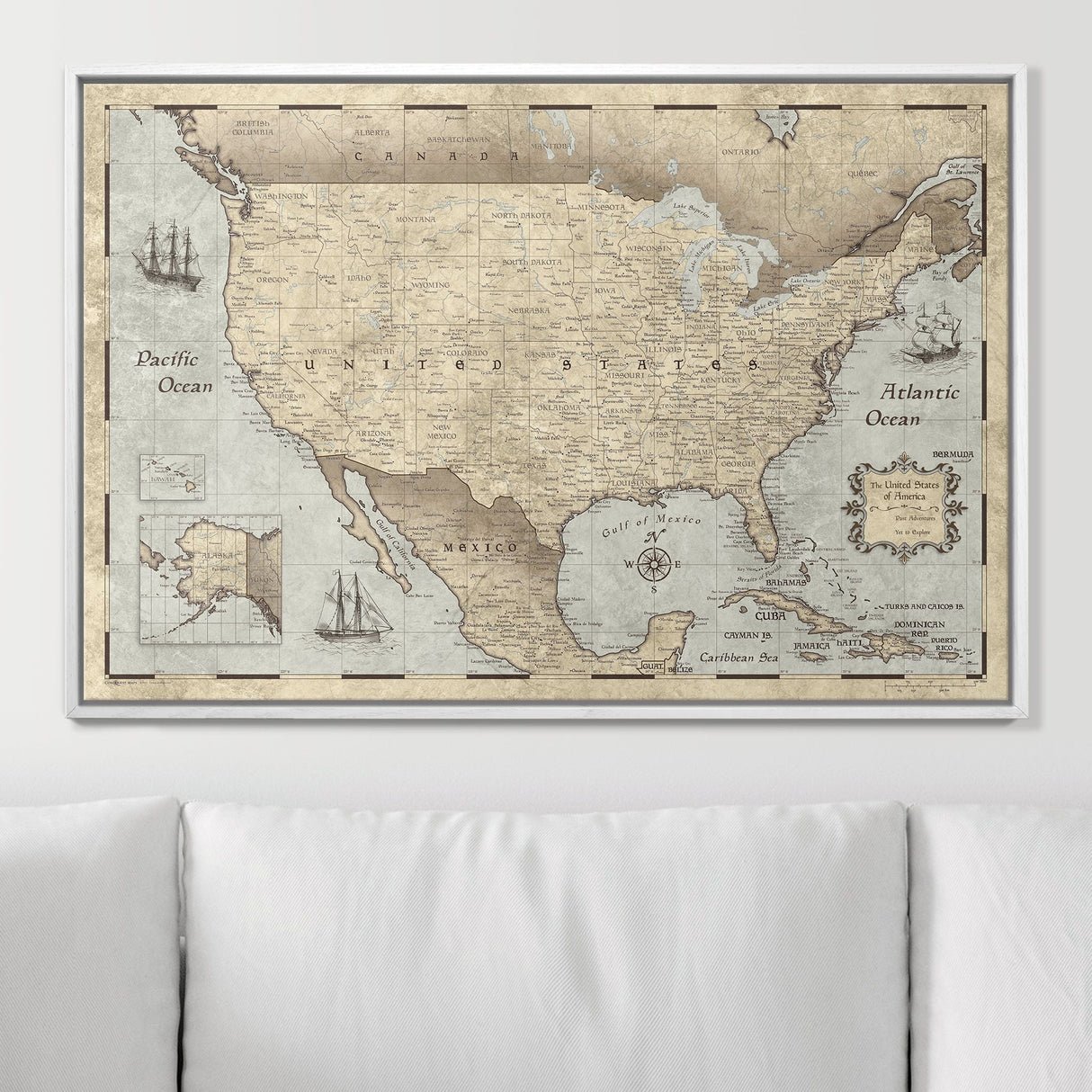 Push Pin USA Pin Board Map - Rustic Vintage - Pins Included!