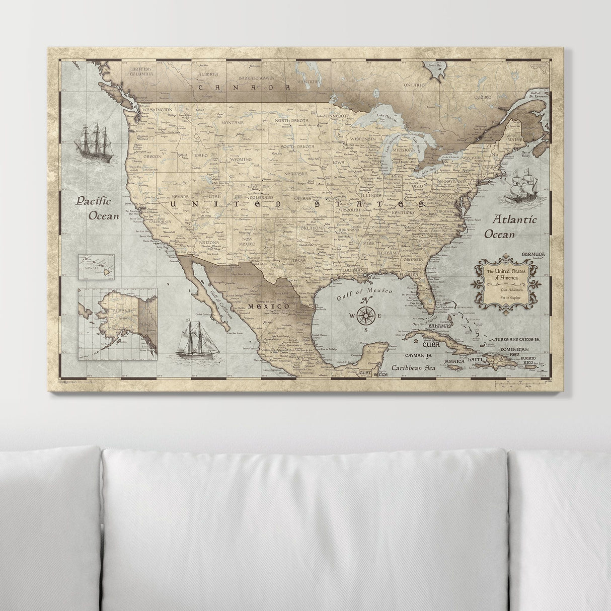 Push Pin USA Pin Board Map - Rustic Vintage - Pins Included!